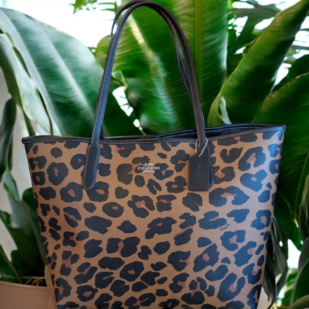 Coach Leopard Print Tote Bag - Brown and Black